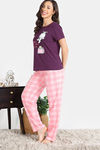 Zivame Farm Lore Knit Cotton Pyjama Set - Blackberry Wine — thumbnail 3